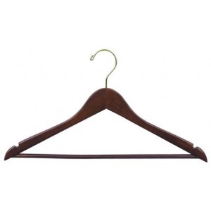 Walnut & Brass Flat Suit Hanger w/ Bar