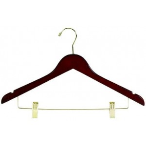 Walnut & Brass Flat Combination Hanger w/ Clips