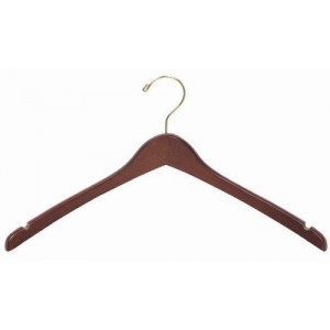 Walnut & Brass Contoured Coat/Top Hanger