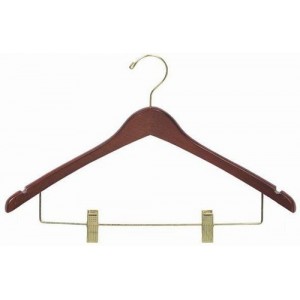 Walnut & Brass Contoured Combination Hanger w/ Clips