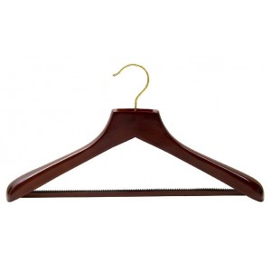 Walnut & Brass Suit Hanger w/ Non-Slip Bar